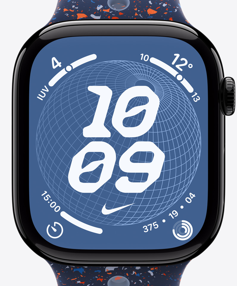 Mostrador Nike Globe, hora, logotipo da Nike, complicações: índice UV, tempo, timer, círculos de Atividade