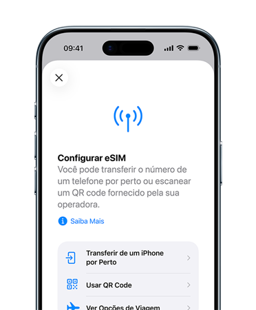 Parte da frente do iPhone Air mostrando o recurso Configurar Dados Celulares para transferir facilmente um número de telefone com o eSIM