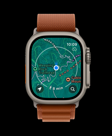 Apple Watch Ultra 3, natural colour, titanium case, offline map, upcoming directions, band, terra cotta Alpine Loop