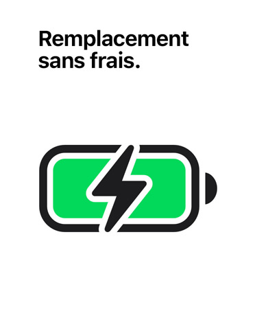 Message Remplacement sans frais au-dessus d’une icône de batterie chargée
