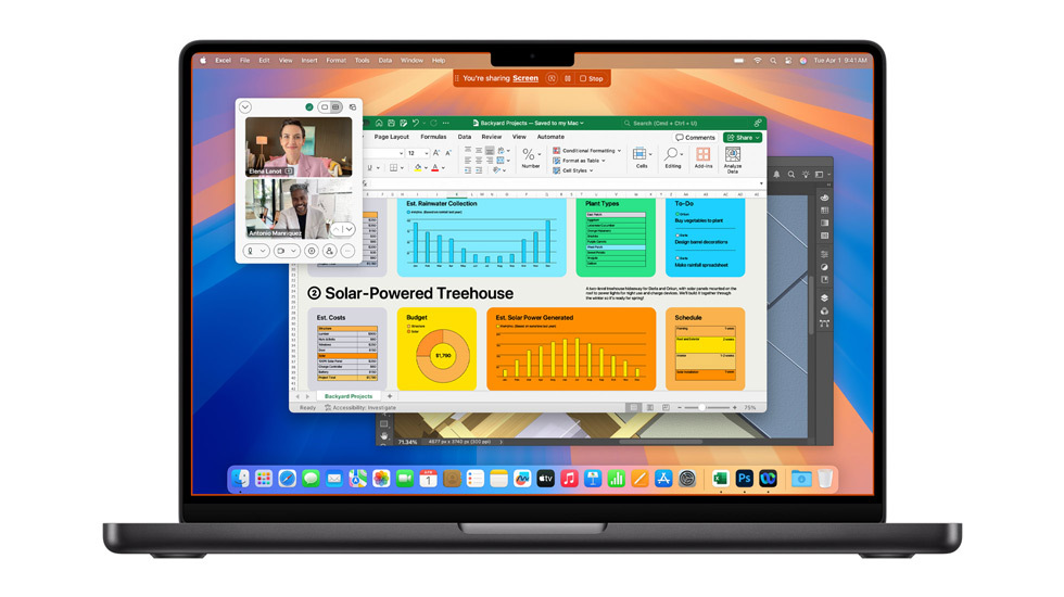 Ein Mac Bildschirm zeigt mehrere geöffnete Apps an, darunter Webex und Excel.