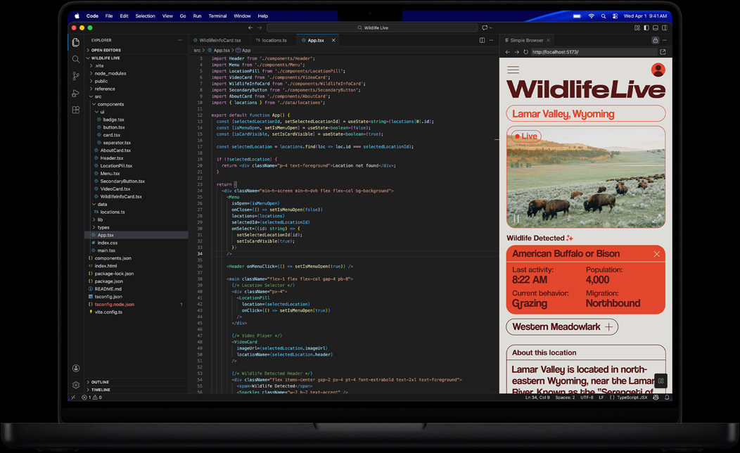 Ekran MacBooka Pro przedstawiający kod aplikacji w aplikacji Visual Studio Code