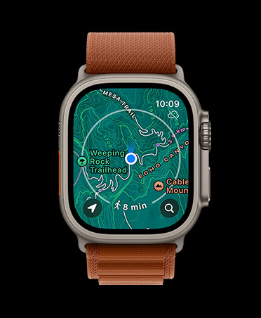 Apple Watch Ultra 3, natural colour, titanium case, offline map, upcoming directions, strap, terra cotta Alpine Loop