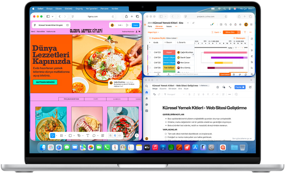 Birden fazla uygulamanın açık olduğu MacBook Air ekranı