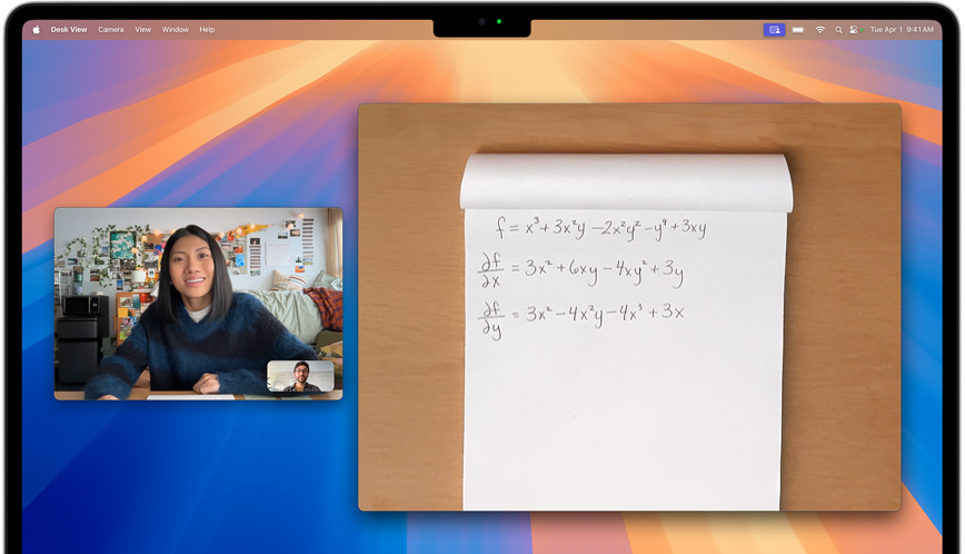 Відеовиклик із використанням функції «Вид на стіл», що додає зображення робочого місця користувача у відеовиклик