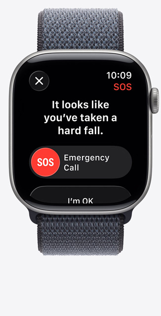 Apple Watch Series 11, aluminum case, space gray color, hard fall notification, emergency call option, Sport Loop, anchor blue color