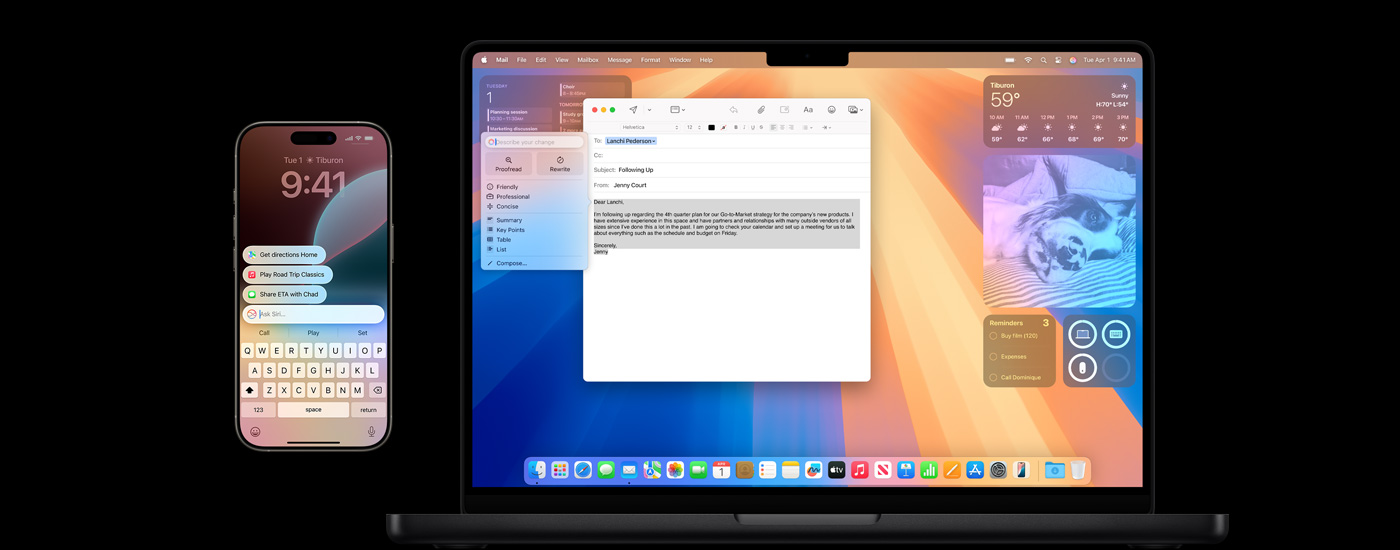 Un iPhone e un Mac su cui si nota Apple Intelligence.