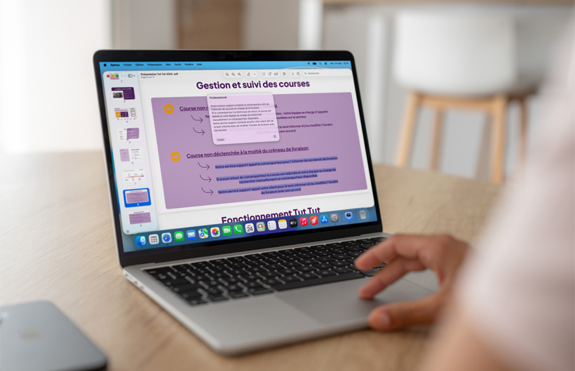 Les Outils d’écriture Apple Intelligence aident les équipes à relire et à réécrire leurs textes pour les rendre plus professionnels ou plus conviviaux.