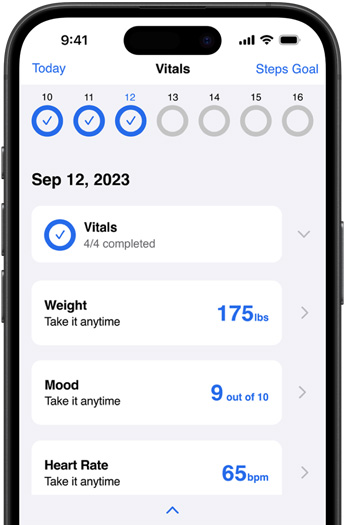 iPhone, som viser Corrie Health-appen.