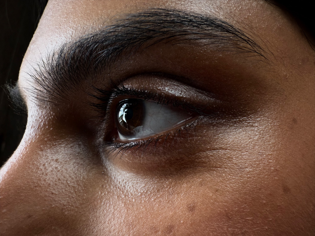 A woman wearing a long red dress stands in an empty room being photographed. The Photo app toggles through the following focal lengths to demonstrate the capabilities of the pro camera system: 200 mm, 100 mm, 48 mm, 35 mm, 28 mm, 13 mm, and macro