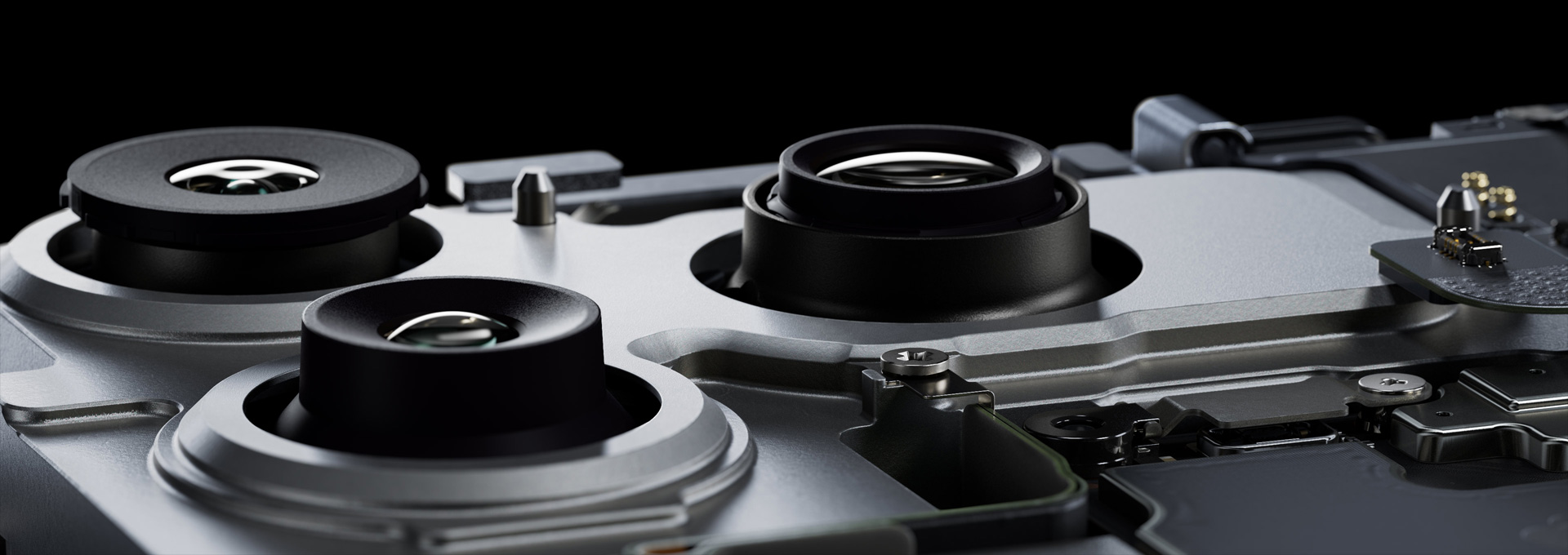 iPhone 17 Pro, insida, 48 MP Fusion-proffskamerasystem, 48 MP Fusion-huvudkamera, 48 MP Fusion-ultravidvinkel, 48 MP Fusion-tele