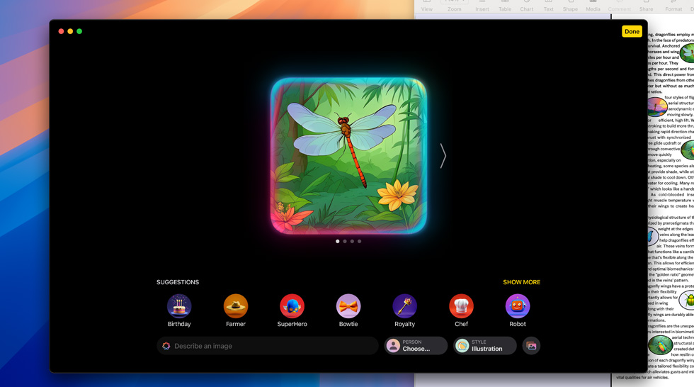 Spāres bildes izveide, izmantojot Apple Intelligence funkciju Image Playground