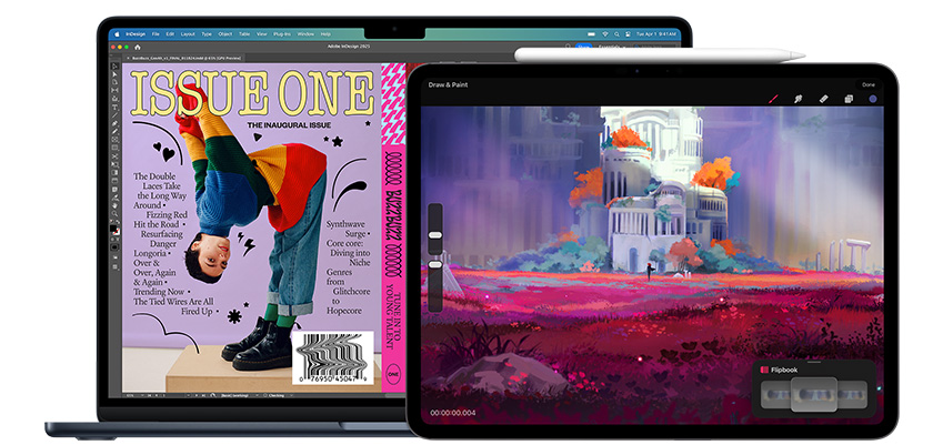 Thiết kế các ứng dụng được hiển thị trên MacBook và iPad, với chiếc Apple Pencil Pro bên cạnh iPad.